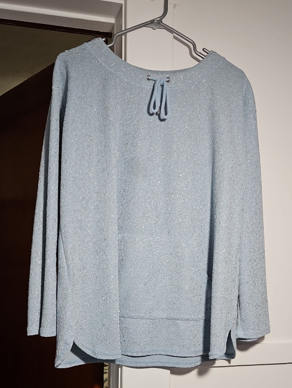 Ruby Rd. Light Blue & Silver Stretchy Long Sleeve Pullover Top Size M EUC